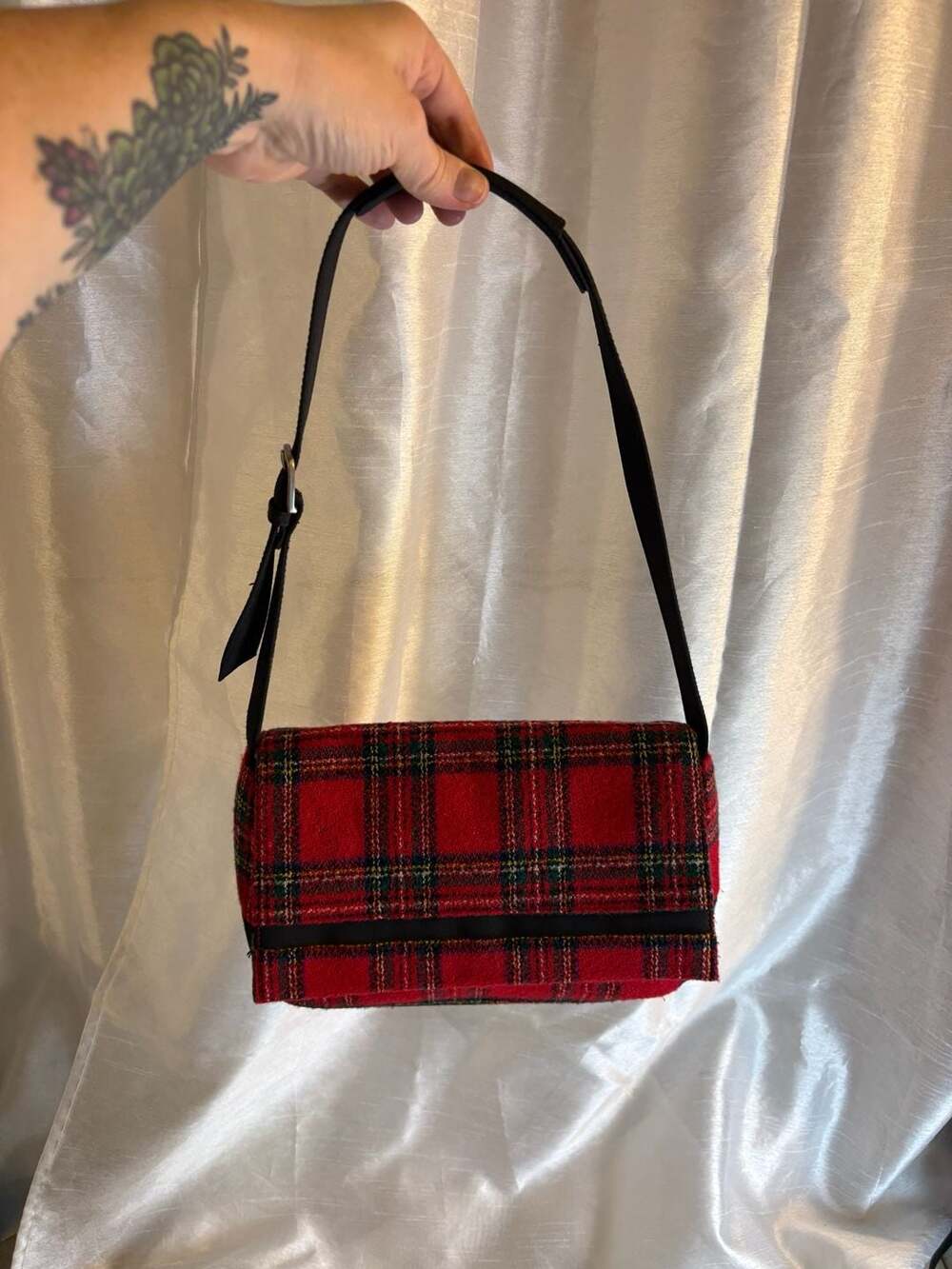 EGO Red Plaid Wool Blend Shoulder Bag